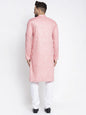 Jompers Men Pink & White Self Design Kurta with Pyjamas