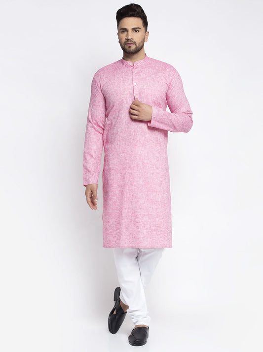 Jompers Men Pink And White Self Design Kurta with Pyjamas