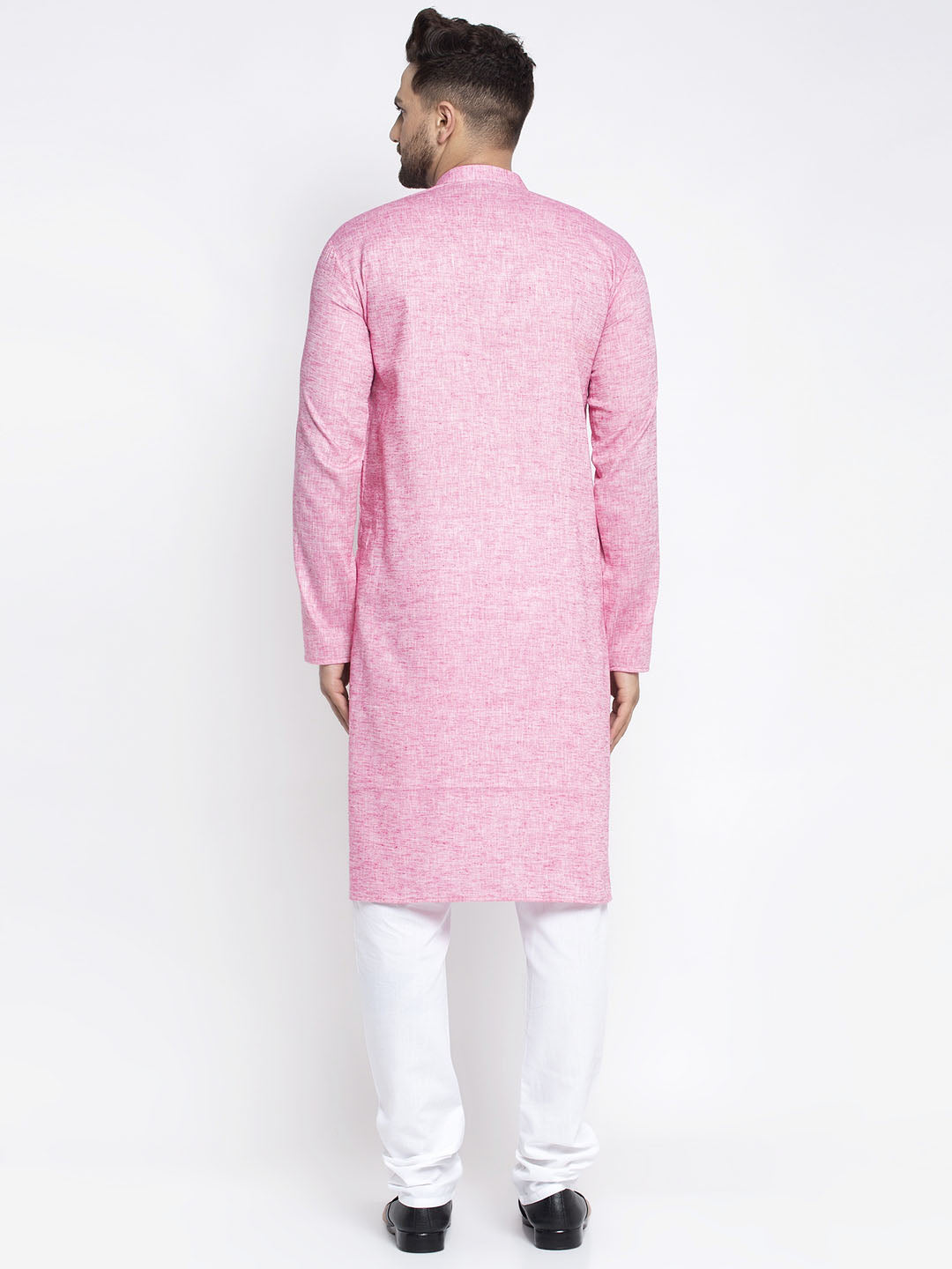 Jompers Men Pink And White Self Design Kurta with Pyjamas