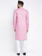 Jompers Men Pink And White Self Design Kurta with Pyjamas
