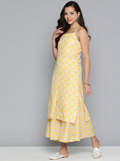 Jompers Women's Ethnic Motifs Printed Kurta with Palazzos - Yellow