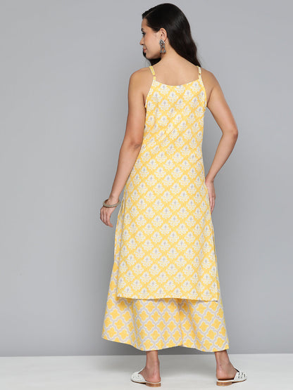 Jompers Women's Ethnic Motifs Printed Kurta with Palazzos - Yellow