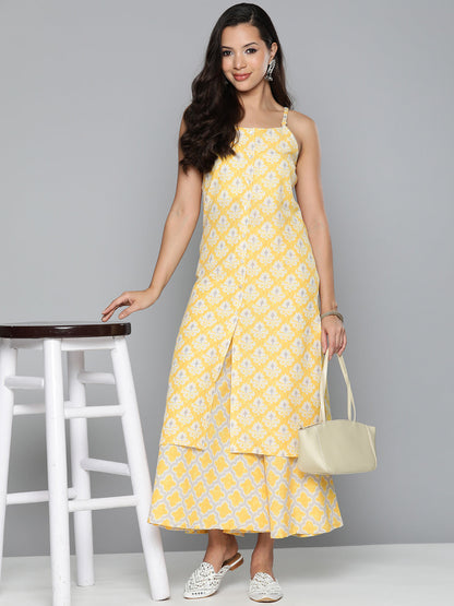 Jompers Women's Ethnic Motifs Printed Kurta with Palazzos - Yellow
