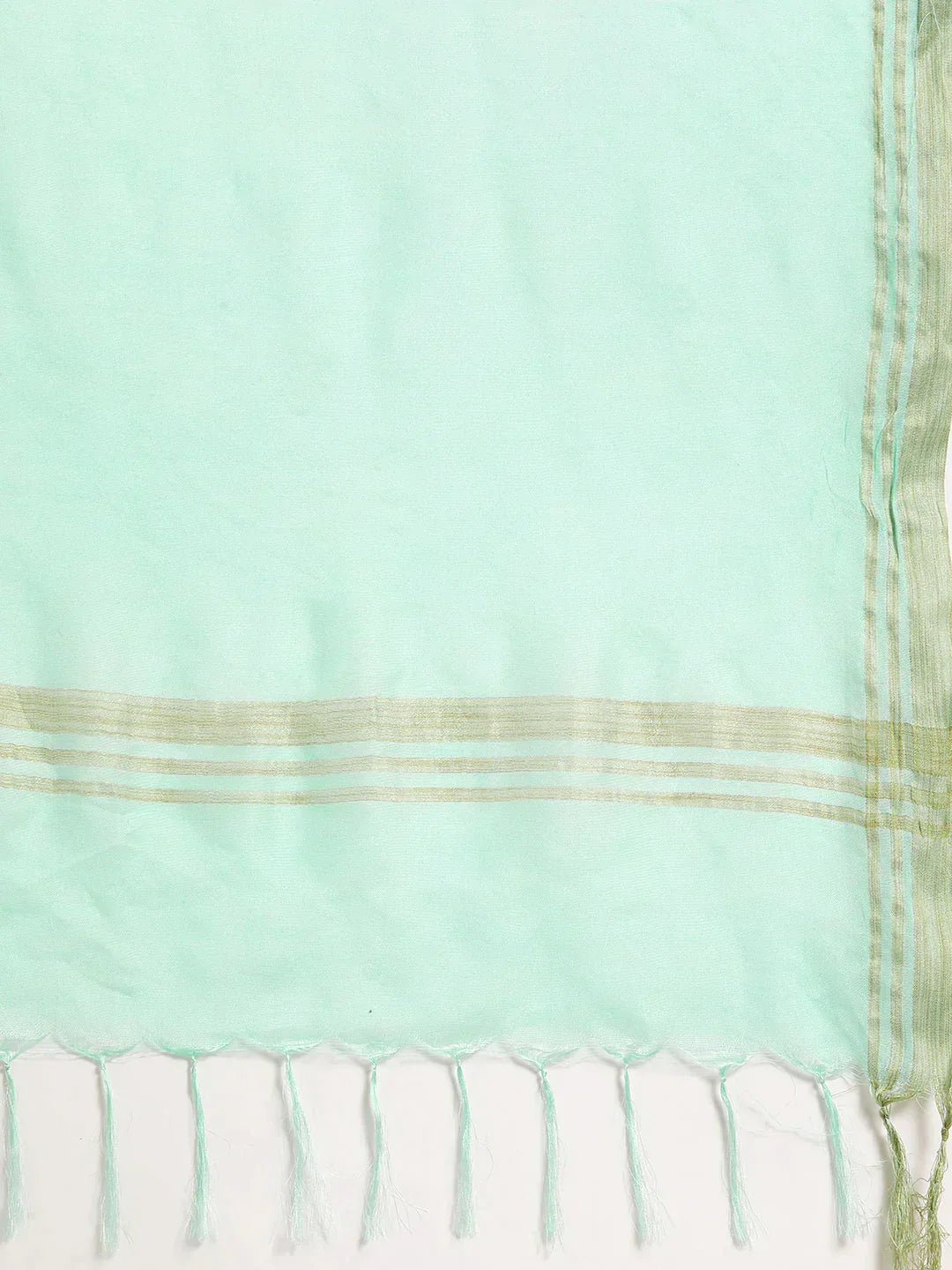 Jompers Women's Yoke Design Jacquard Kurta with Palazzos & Dupatta - Off-White