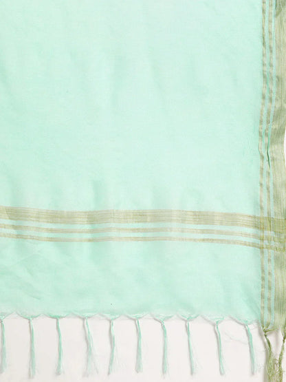 Jompers Women's Yoke Design Jacquard Kurta with Palazzos & Dupatta - Off-White