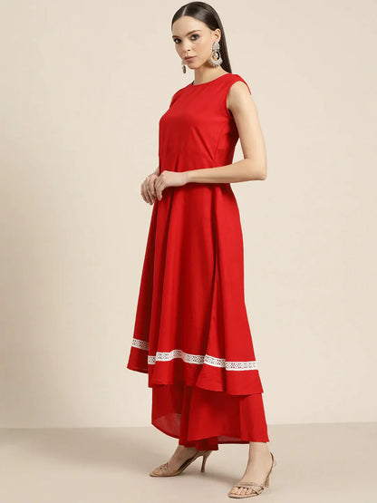Jompers Women's Kurta with Palazzos & print Dupatta - Red