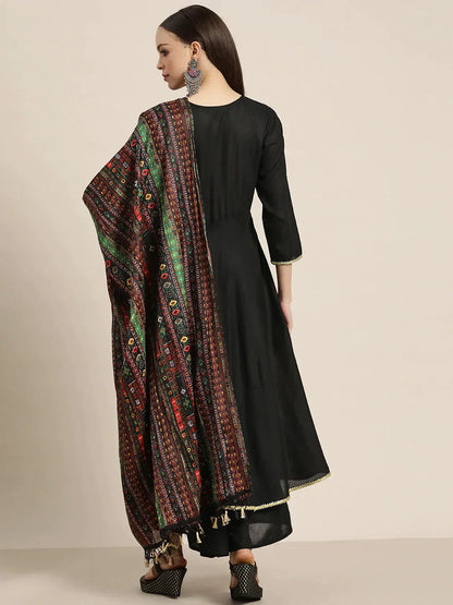 Jompers Women's Kurta with Palazzos & print Dupatta - Black