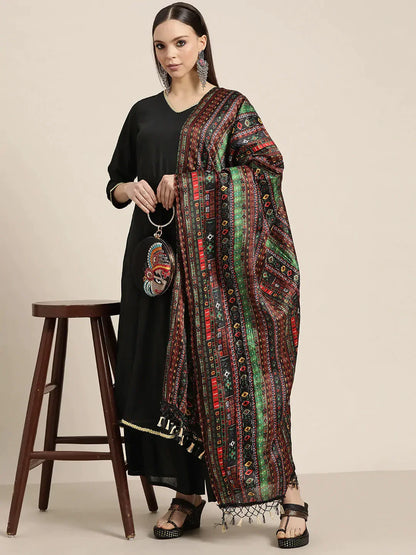 Jompers Women's Kurta with Palazzos & print Dupatta - Black