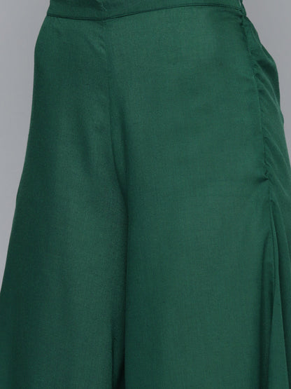 Jompers Women's Embroidered Sequinned Kurta & Palazzos With Dupatta - Green