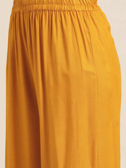 Jompers Women's Mustard Embroidered Kurta with Sharara - Mustard