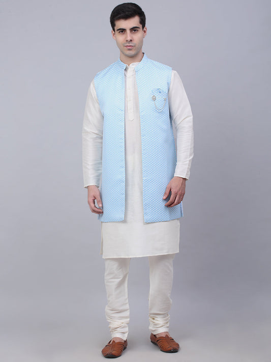 Jompers Men's Solid Kurta Pyjama With Shrug Jacket - Blue