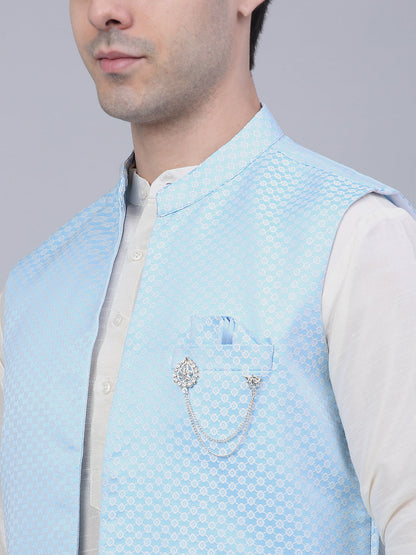 Jompers Men's Solid Kurta Pyjama With Shrug Jacket - Blue
