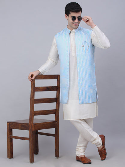 Jompers Men's Solid Kurta Pyjama With Shrug Jacket - Blue