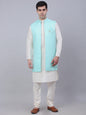 Jompers Men's Solid Kurta Pyjama With Shrug Jacket - Sky Blue