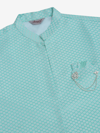 Jompers Men's Solid Kurta Pyjama With Shrug Jacket - Sky Blue