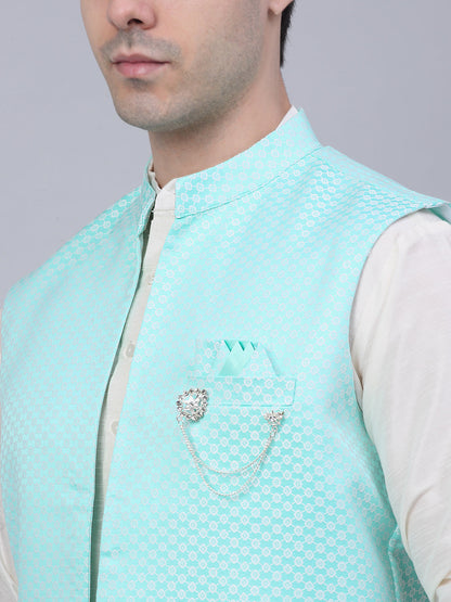 Jompers Men's Solid Kurta Pyjama With Shrug Jacket - Sky Blue