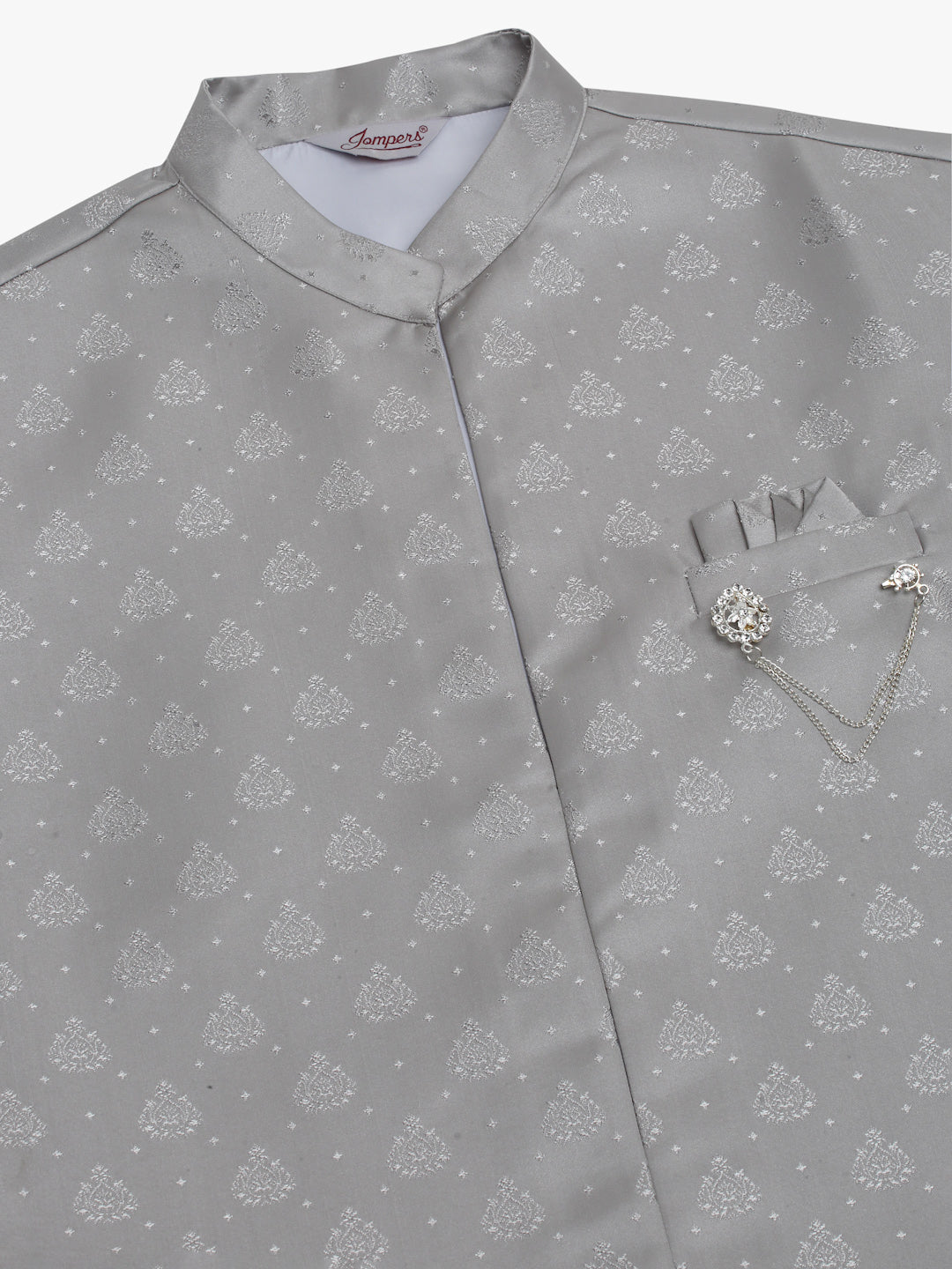 Jompers Men's Solid Kurta Pyjama With Shrug Jacket - Grey