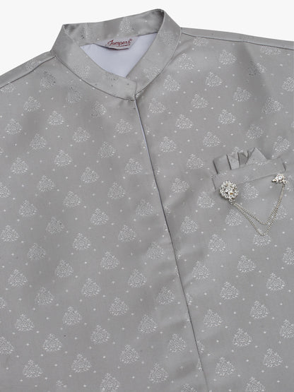 Jompers Men's Solid Kurta Pyjama With Shrug Jacket - Grey