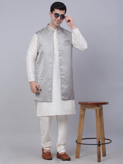 Jompers Men's Solid Kurta Pyjama With Shrug Jacket - Grey
