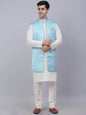 Jompers Men's Solid Kurta Pyjama With Shrug Jacket - Sky Blue