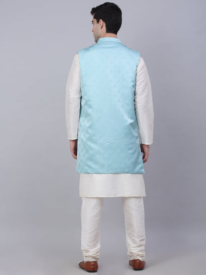 Jompers Men's Solid Kurta Pyjama With Shrug Jacket - Sky Blue