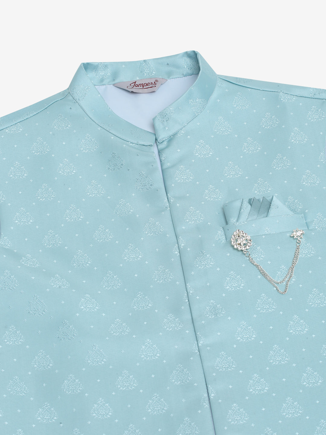 Jompers Men's Solid Kurta Pyjama With Shrug Jacket - Sky Blue