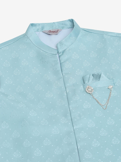 Jompers Men's Solid Kurta Pyjama With Shrug Jacket - Sky Blue