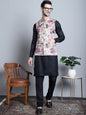Jompers Men's Digital Print and Zari Work Nehru Jacket With Kurta Pyjama Set - Purple