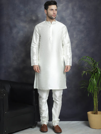 Jompers Men's Embroidred Nehru Jacket With Solid Kurta Pyjama - Grey