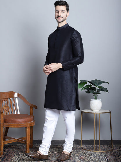 Jompers Men's Printed Nehru Jacket With Kurta Pyjama Set - Charcoal