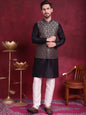 Jompers Men's Woven Design Nehru Jacket With Kurta Pyjama Set - Golden