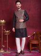 Jompers Men's Woven Design Nehru Jacket With Kurta Pyjama Set - Maroon