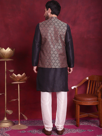 Jompers Men's Woven Design Nehru Jacket With Kurta Pyjama Set - Maroon