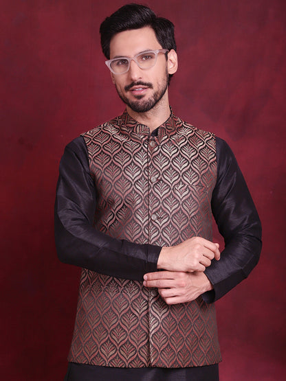 Jompers Men's Woven Design Nehru Jacket With Kurta Pyjama Set - Maroon