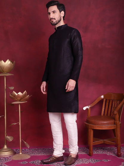 Jompers Men's Woven Design Nehru Jacket With Kurta Pyjama Set - Silver