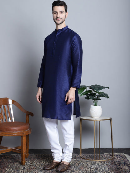 Jompers Men's Printed Nehru Jacket With Kurta Pyjama Set - Blue