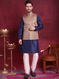 Jompers Men's Woven Design Nehru Jacket With Kurta Pyjama Set - Brown
