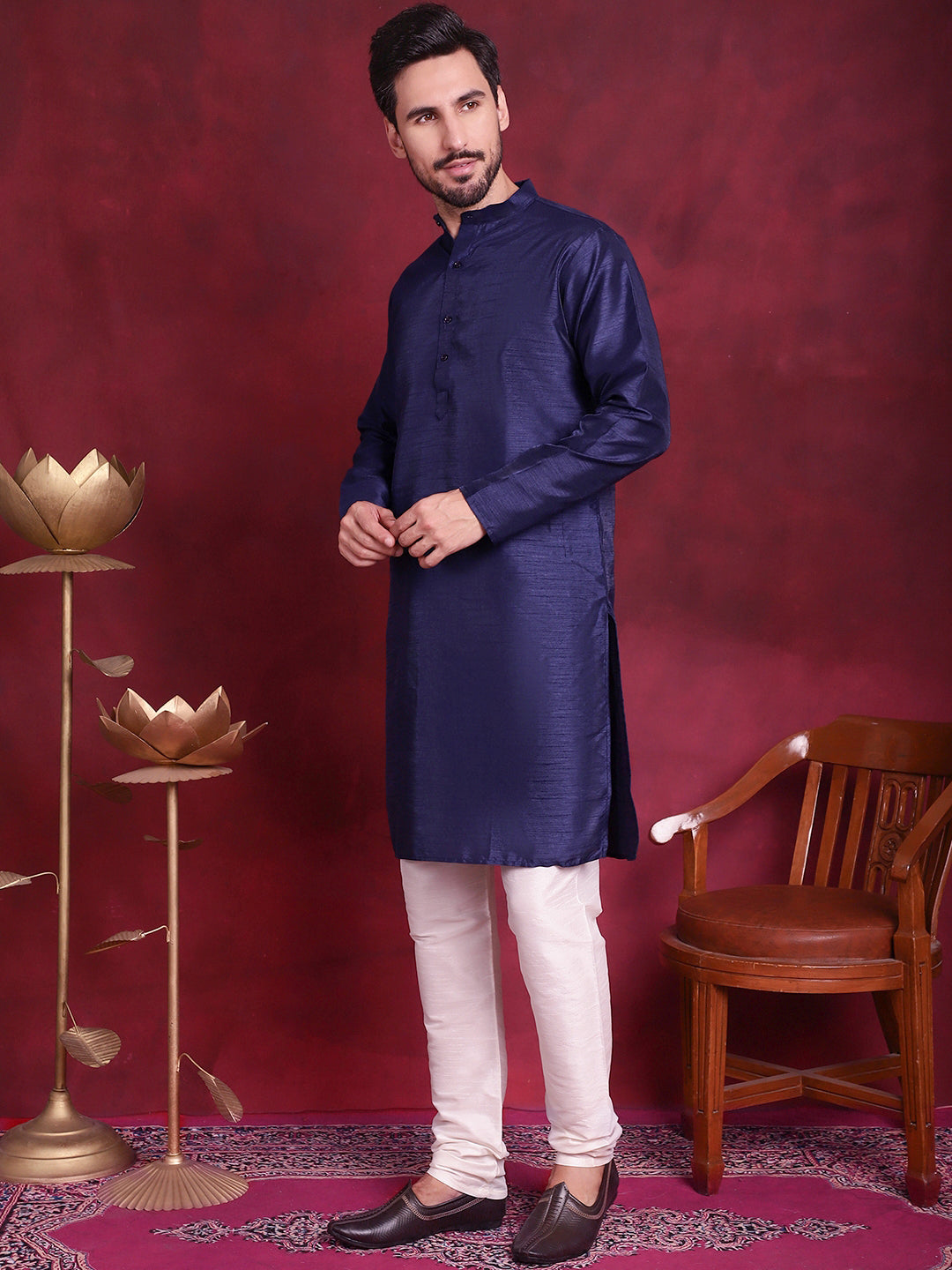 Jompers Men's Woven Design Nehru Jacket With Kurta Pyjama Set - Brown