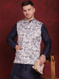 Jompers Men's White Floral Printed Nehru Jacket With Kurta Pyjama Set