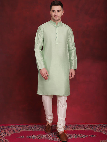 Jompers Men's Green Floral Printed Nehru Jacket With Kurta Pyjama Set