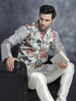 Jompers Men's Digital Print and Zari Work Nehru Jacket With Kurta Pyjama Set - Blue