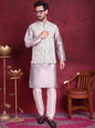 Jompers Men's Woven Design Nehru Jacket With Kurta Pyjama Set - Grey