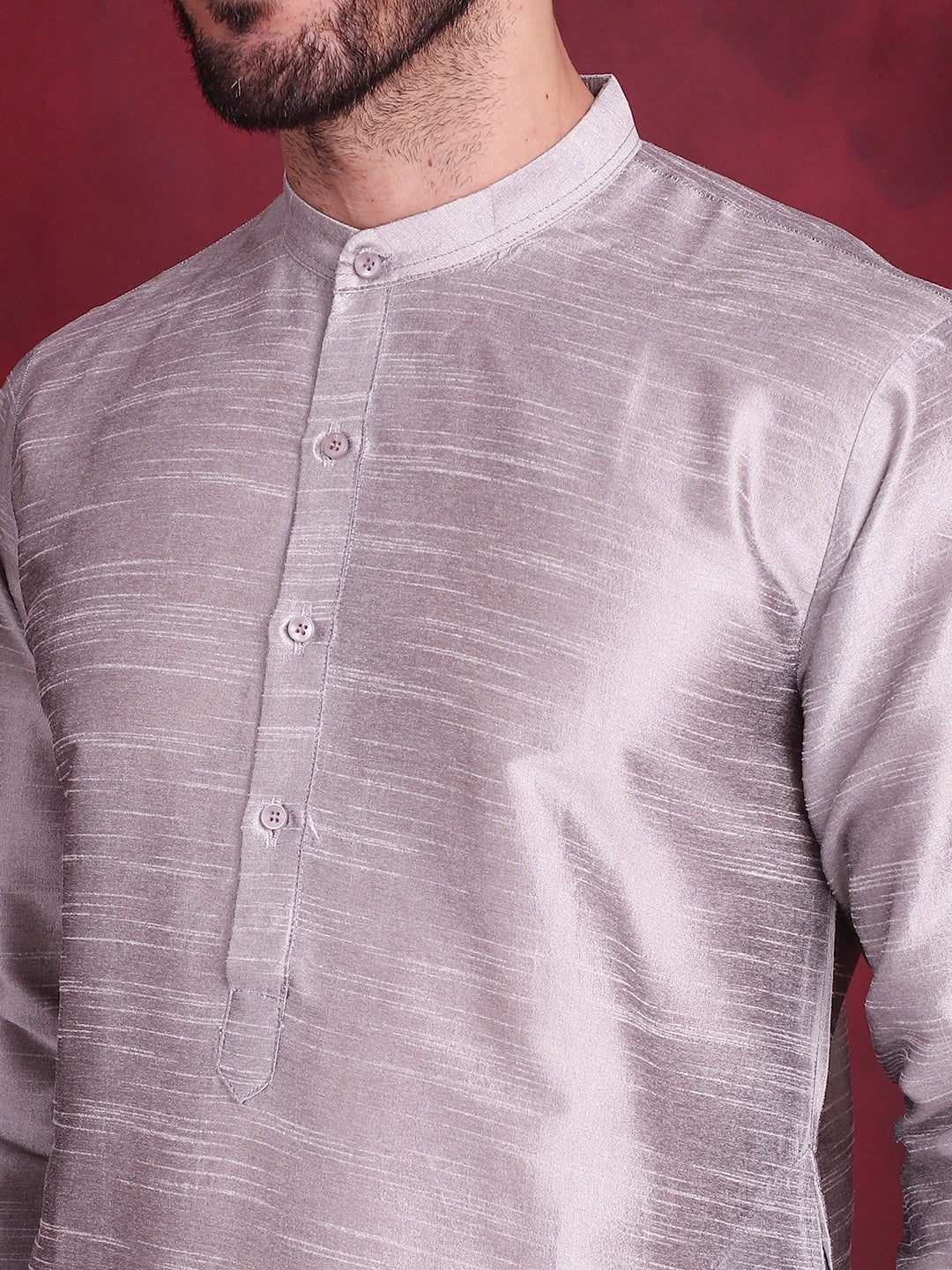 Jompers Men's Woven Design Nehru Jacket With Kurta Pyjama Set - Grey