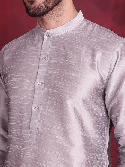 Jompers Men's Woven Design Nehru Jacket With Kurta Pyjama Set - Grey