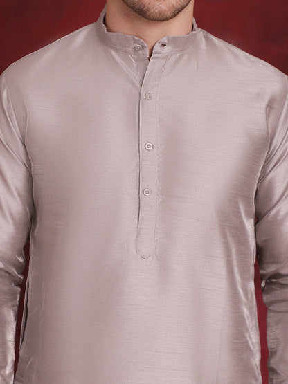 Jompers Men's Silver Floral Printed Nehru Jacket With Kurta Pyjama Set