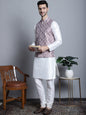 Jompers Men's Woven Design Nehru Jacket With Kurta Pyjama Set - Magenta