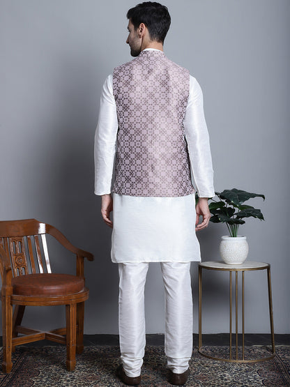 Jompers Men's Woven Design Nehru Jacket With Kurta Pyjama Set - Magenta