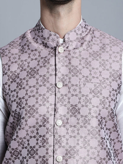 Jompers Men's Woven Design Nehru Jacket With Kurta Pyjama Set - Magenta