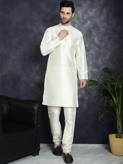 Jompers Men's Sequins and Embroidred Nehru Jacket With Solid Kurta Pyjama - Yellow