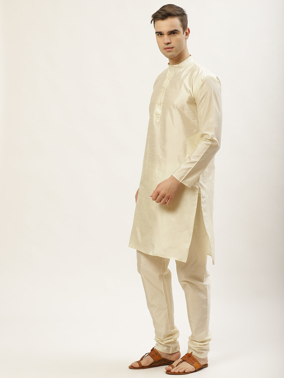Jompers Men's Floral Printed Nehru Jacket and Kurta Pyjama Set - Lime